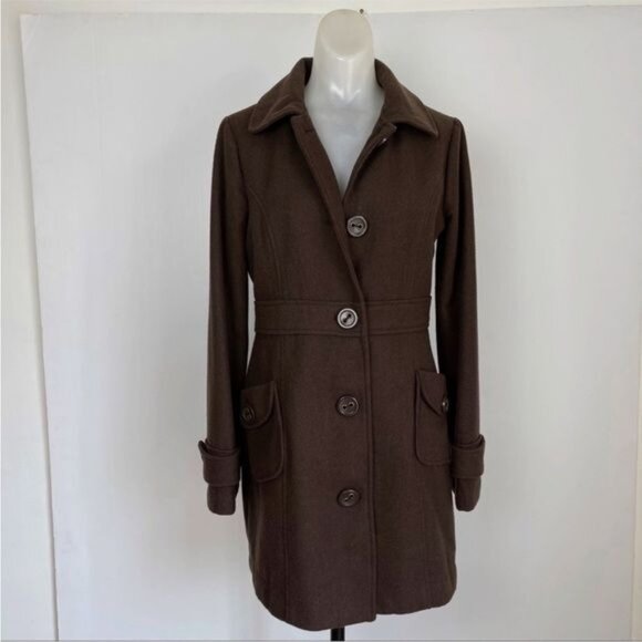 Bb Dakota middle-weight wool blend pea coat chocolate Brown Small - Picture 9 of 11